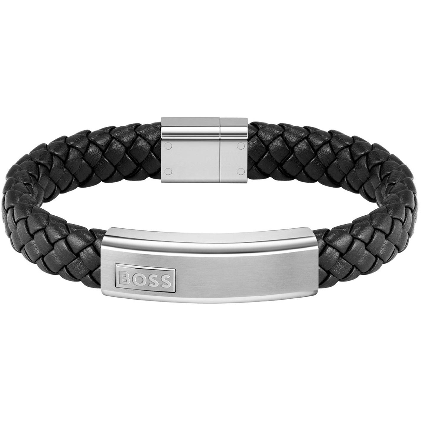 Boss Gents BOSS Lander Black Leather Bracelet by COGGLES