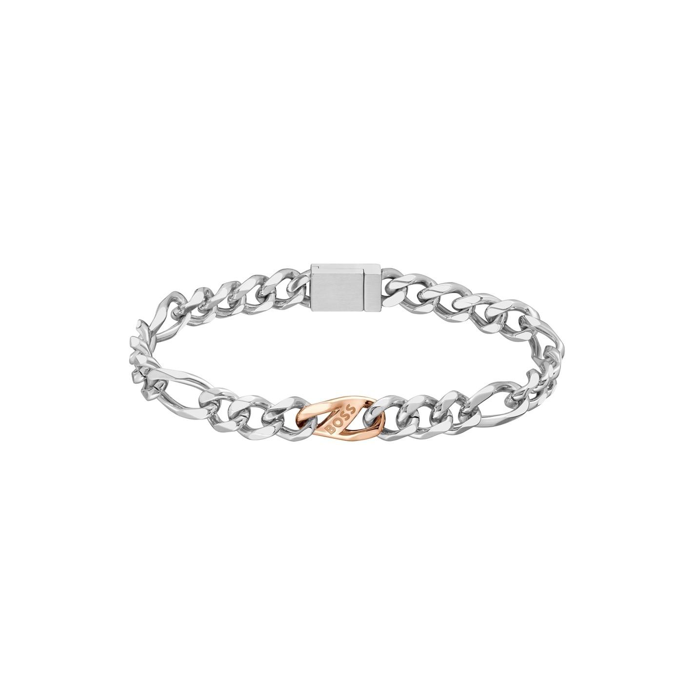 Boss Gents BOSS Rian Stainless Steel and Rose Gold IP Figaro Bracelet by COGGLES