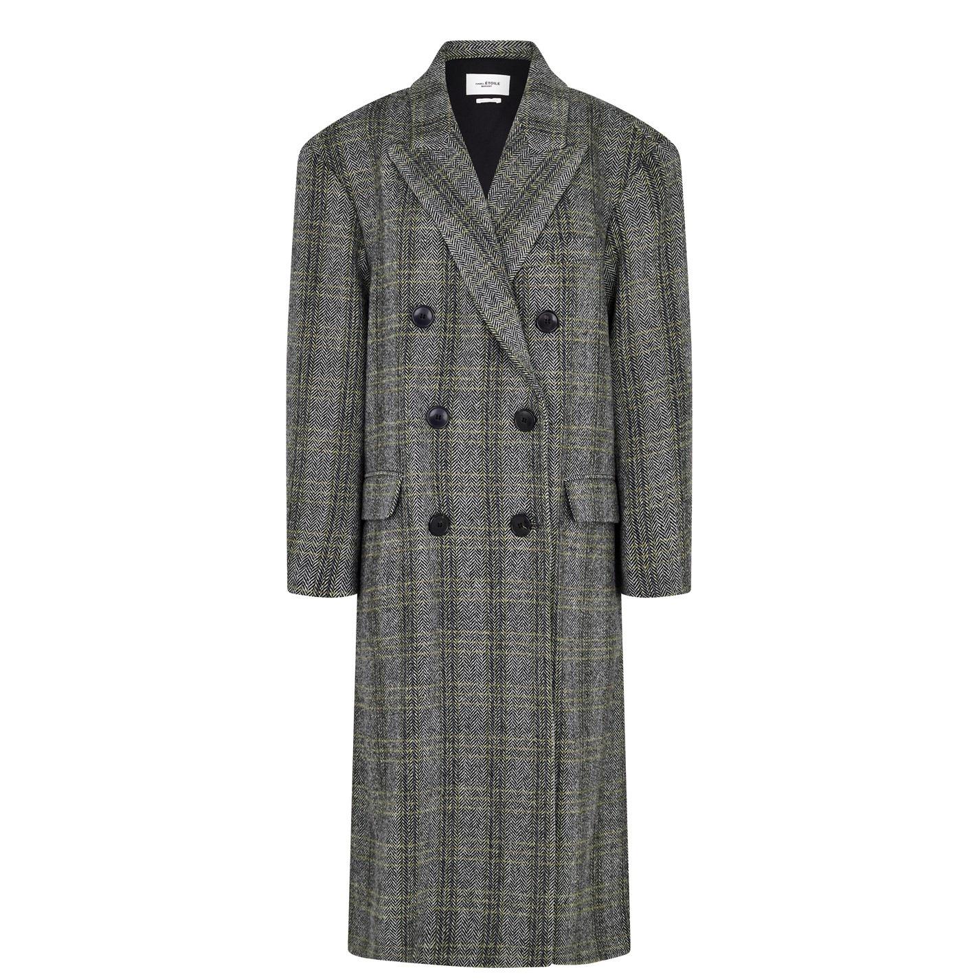 MARANT ETOILE Women's Lojima Wool Double Breasted Check Print Long Sleeve Overcoat by COGGLES