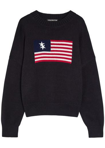 Intarsia fine-knit cotton jumper by COLE BUXTON