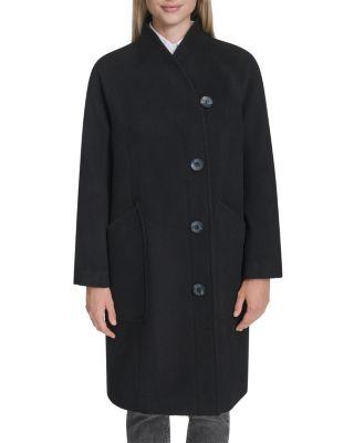 Asymmetric Closure Chevron Texture Wool Blend Coat by COLE HAAN