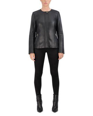 Collarless Leather Jacket by COLE HAAN