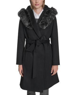 Single Breasted Faux Fur Hooded Coat by COLE HAAN