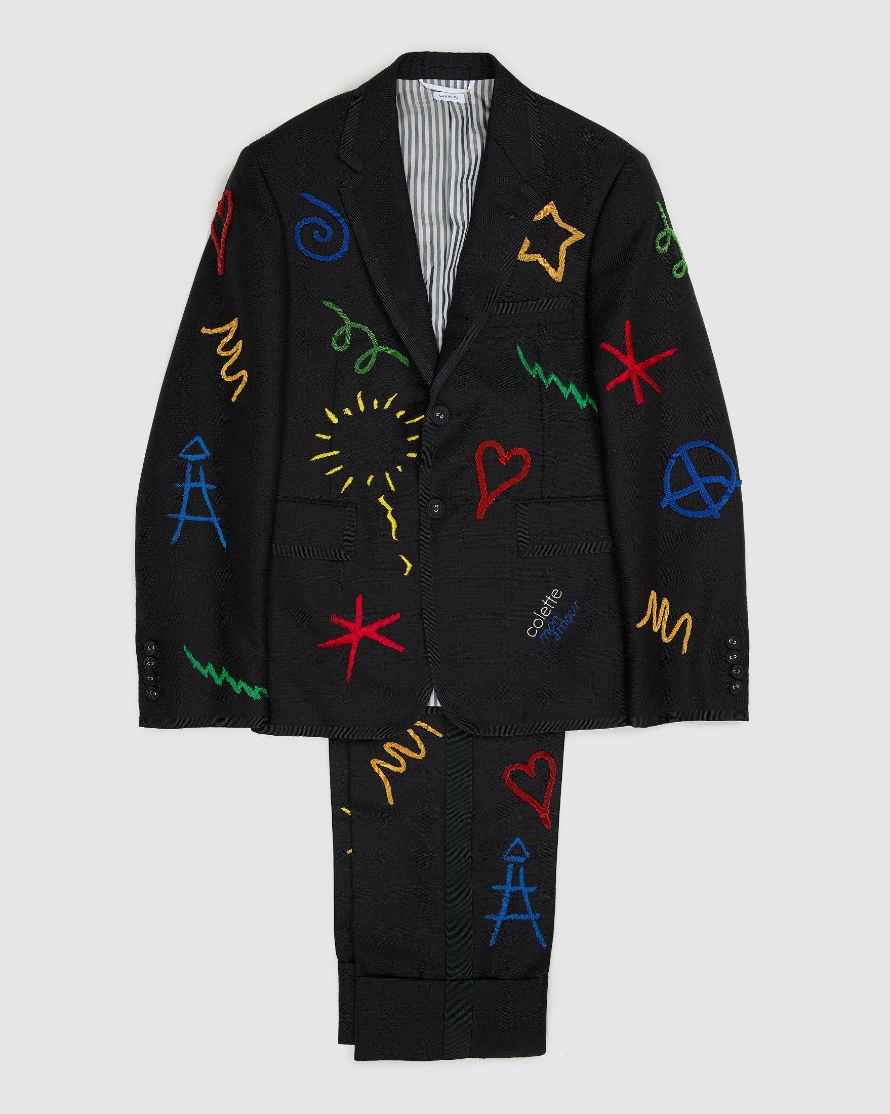 Black Embroidered Tux Suit by COLETTE MON AMOUR X THOM BROWNE