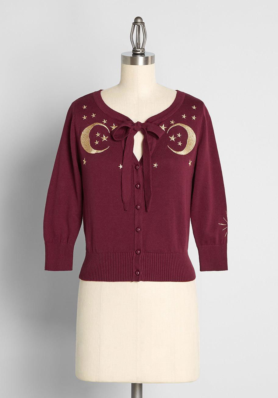 Collectif Lunar Lumination Embroidered Tie-Neck Cardigan by COLLECTIF