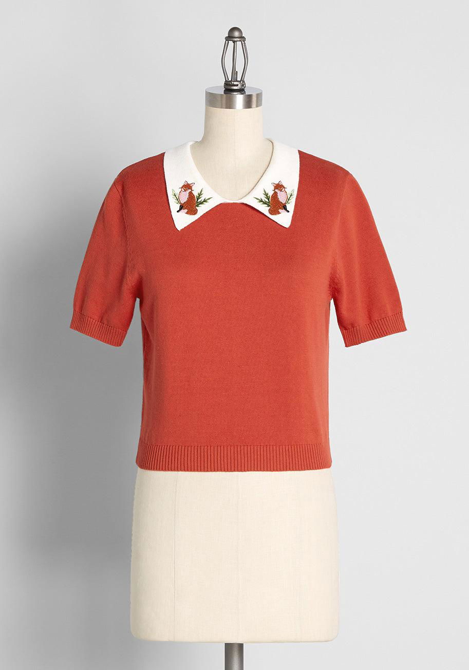 ModCloth x Collectif Foxy Little Lady Collared Knit Top by COLLECTIF