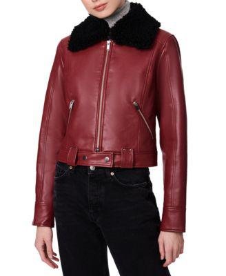 Juniors' Sherpa-Collar Faux-Leather Moto Jacket by COLLECTION B