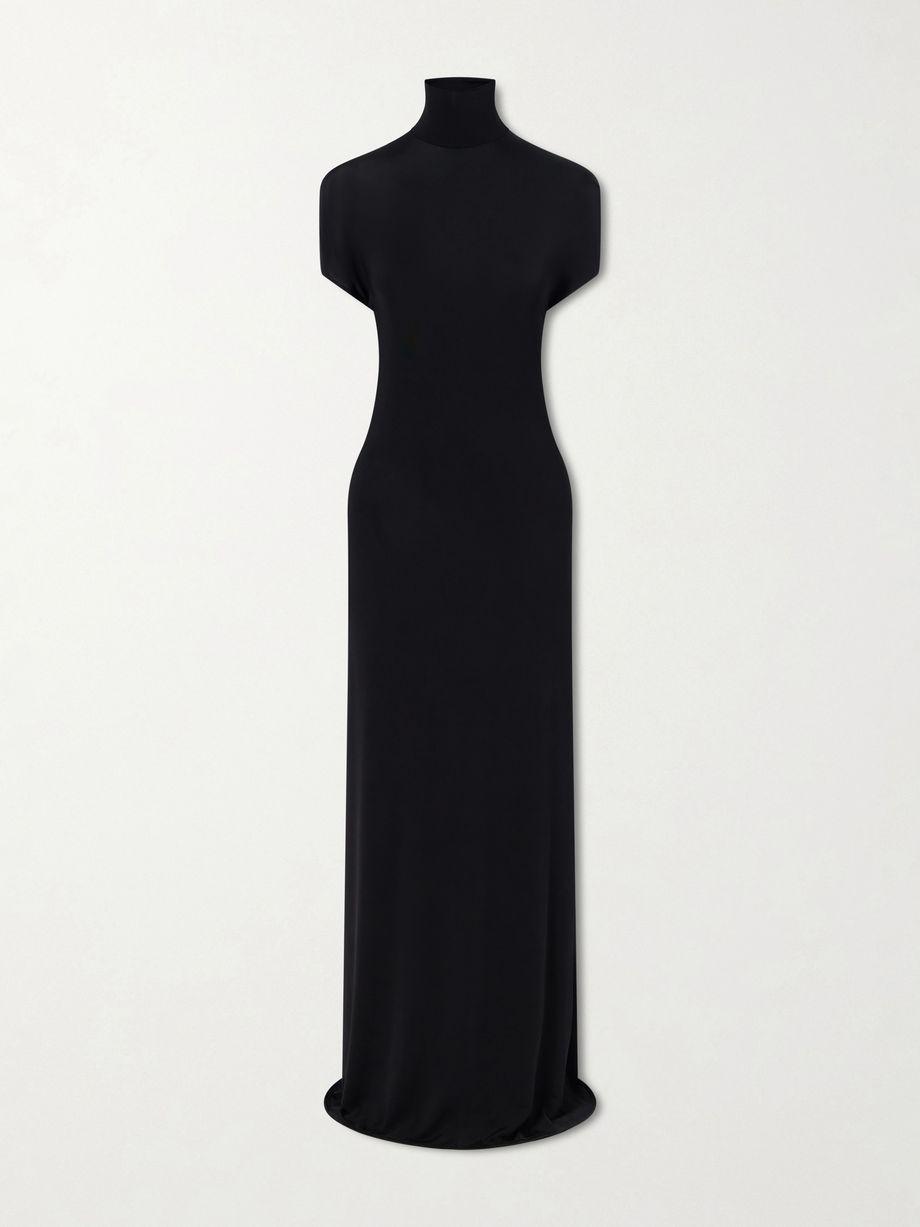 Open-back jersey turtleneck gown by COLLEEN ALLEN