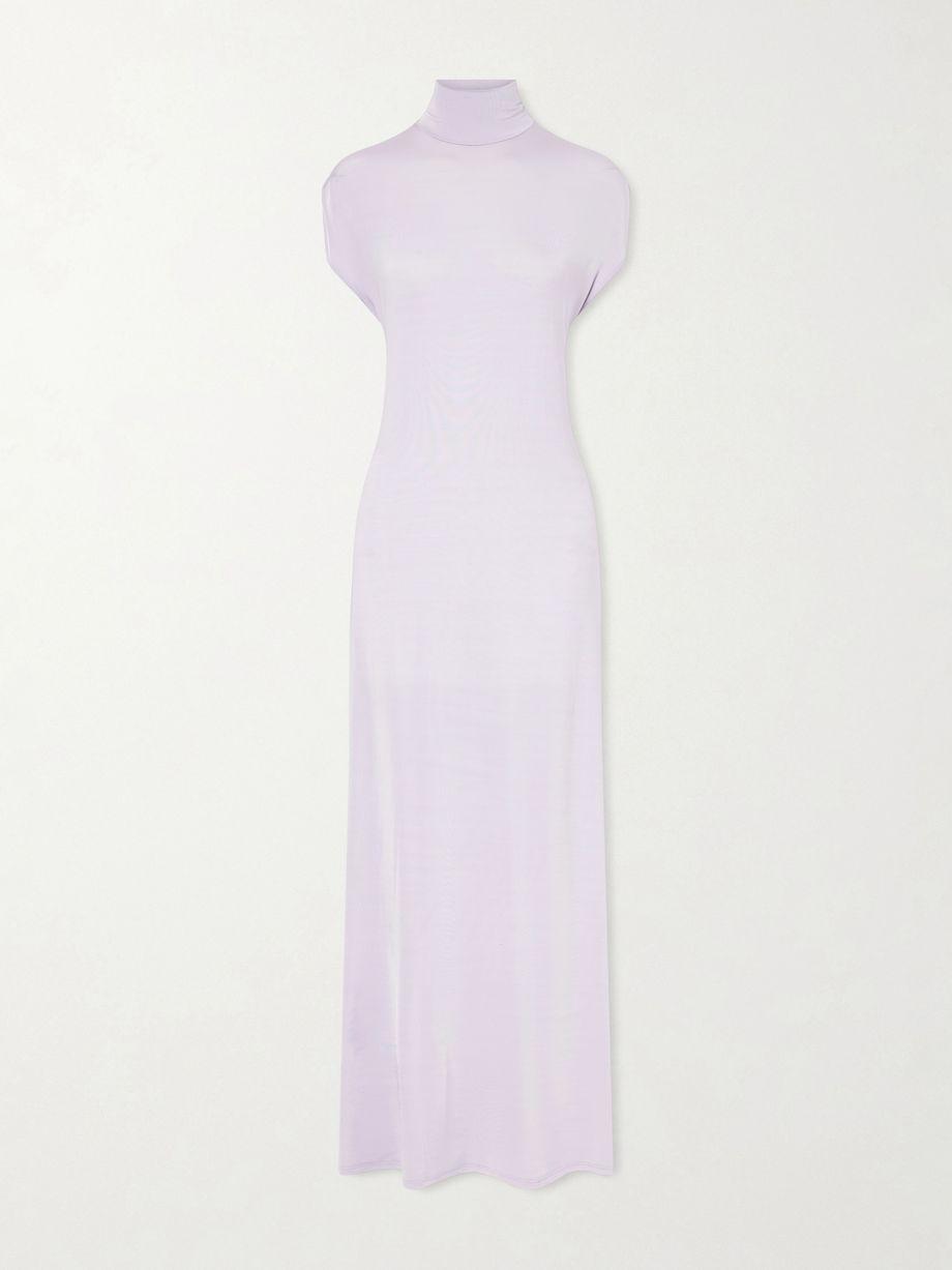 Open-back jersey turtleneck gown by COLLEEN ALLEN