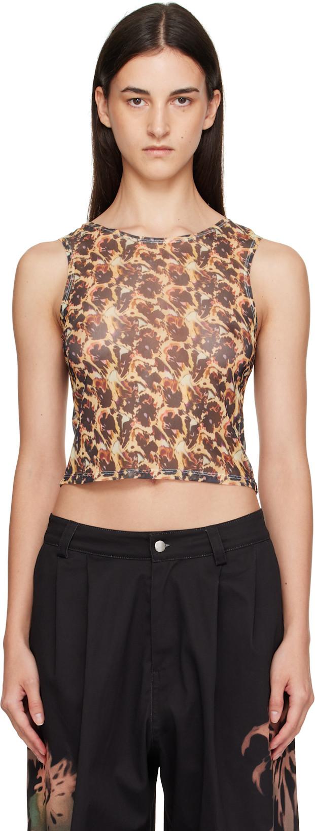 Beige & Black Leopard Peony Dachi Cardio Top by COLLINA STRADA