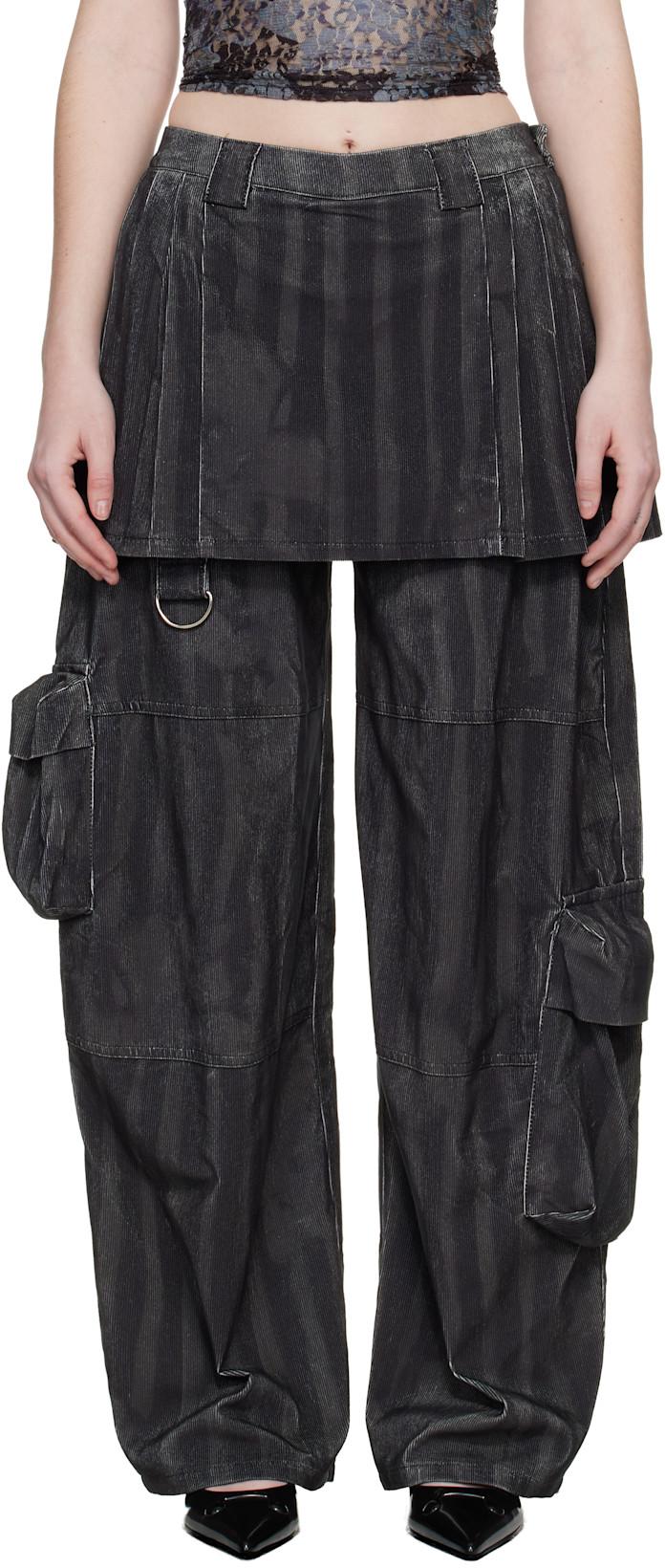 Black Lawn Skirt Cargo Pants by COLLINA STRADA