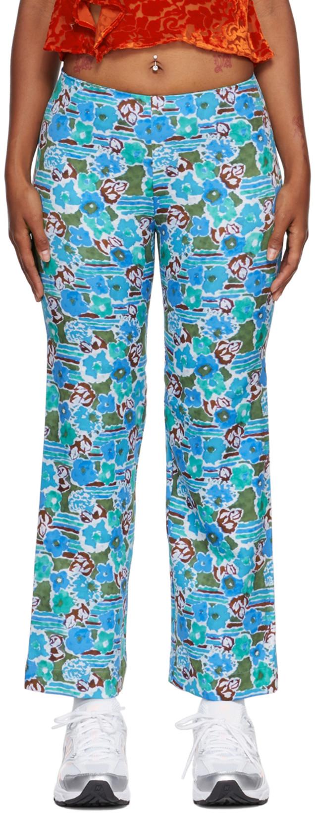 Blue Floral Lounge Pants by COLLINA STRADA