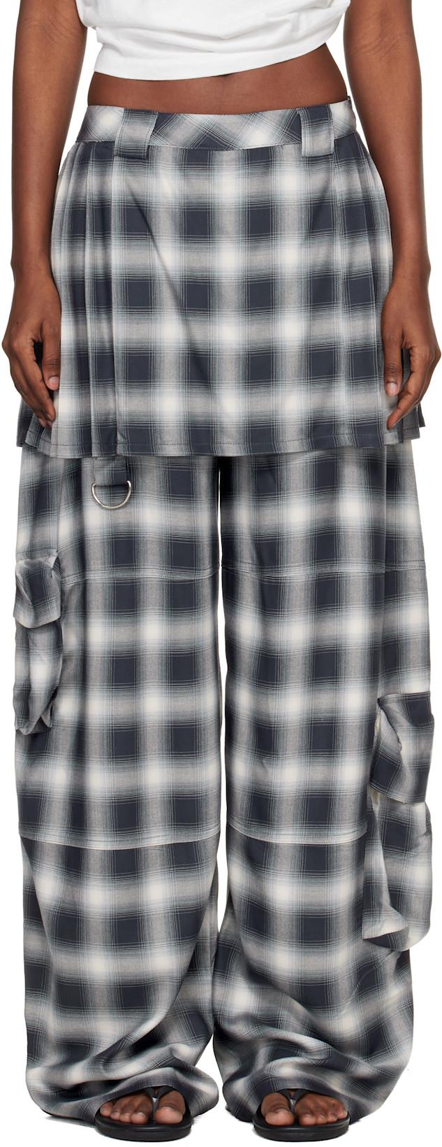Gray Lightweight Flannel Lawn Skirt Cargo Pants by COLLINA STRADA