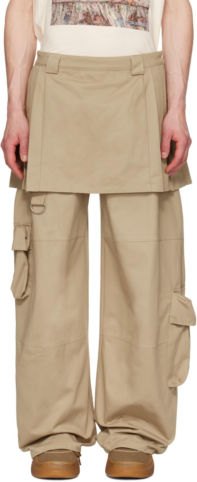 Khaki Lawn Skirt Cargo Pants by COLLINA STRADA