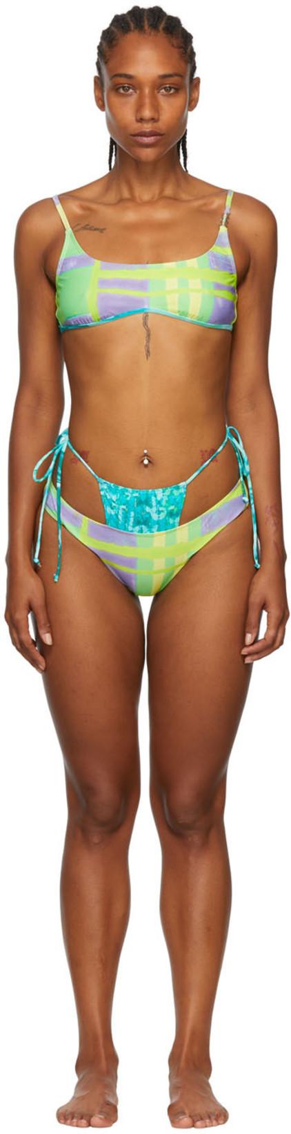 SSENSE Exclusive Green Recycled Nylon Bikini by COLLINA STRADA