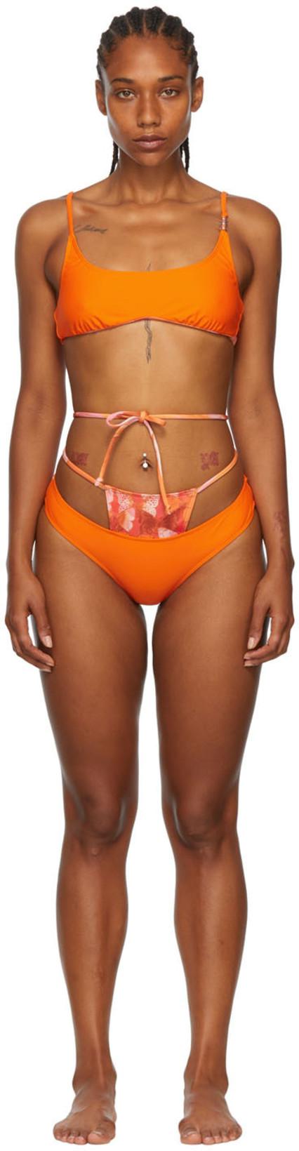 SSENSE Exclusive Orange Recycled Nylon Bikini by COLLINA STRADA