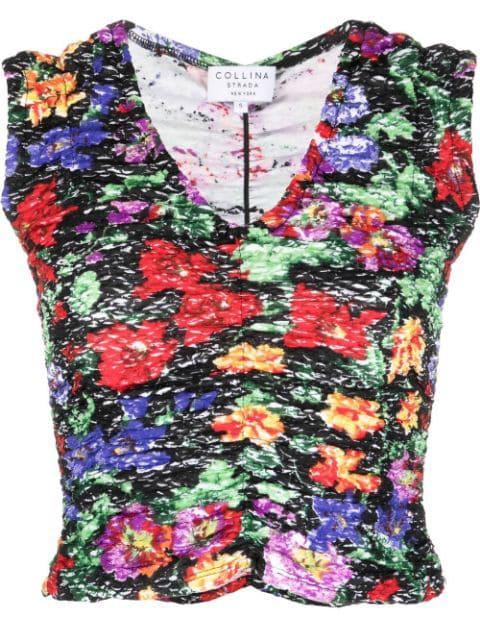 floral-print ruched vest top by COLLINA STRADA