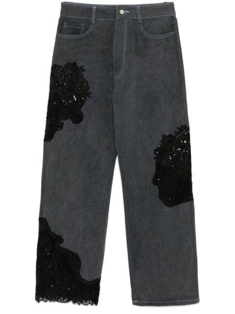 lace panels straight-leg jeans by COLLINA STRADA