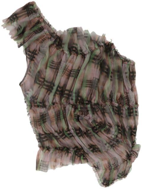 plaid ruffle silk-chiffon top by COLLINA STRADA