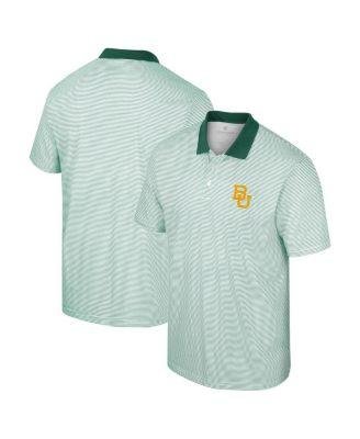 Men's White, Green Baylor Bears Print Stripe Polo Shirt by COLOSSEUM