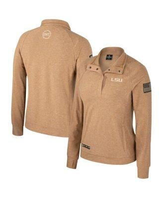 Women's Tan LSU Tigers OHT Military-Inspired Appreciation Sand Tatum Quarter-Snap Raglan Jacket by COLOSSEUM
