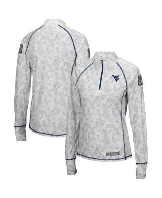 Women's White West Virginia Mountaineers OHT Military-Inspired Appreciation Officer Arctic Camo 1/4-Zip Jacket by COLOSSEUM