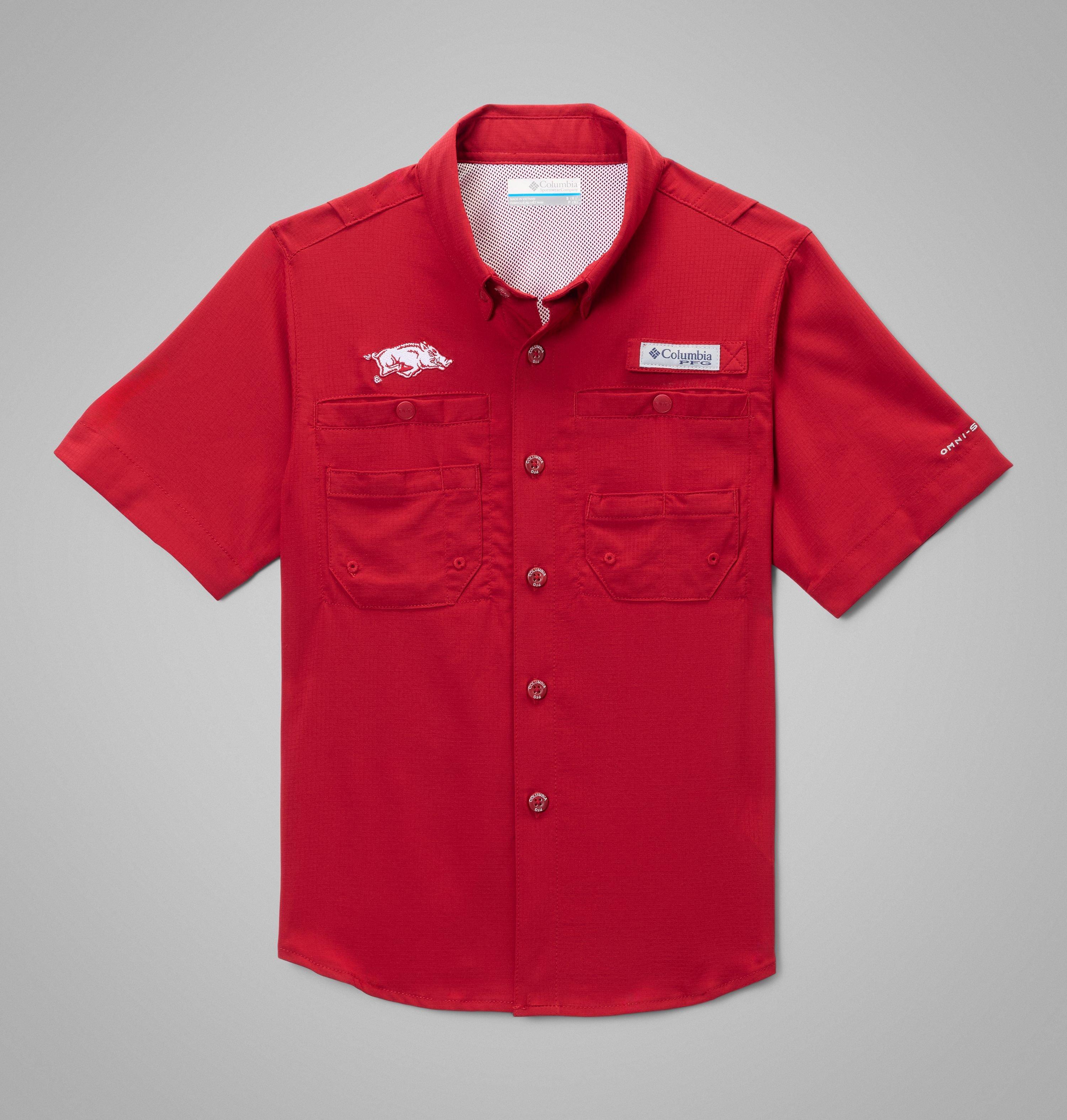 Columbia Kids' Collegiate PFG Tamiami Short Sleeve Shirt - Arkansas by COLUMBIA