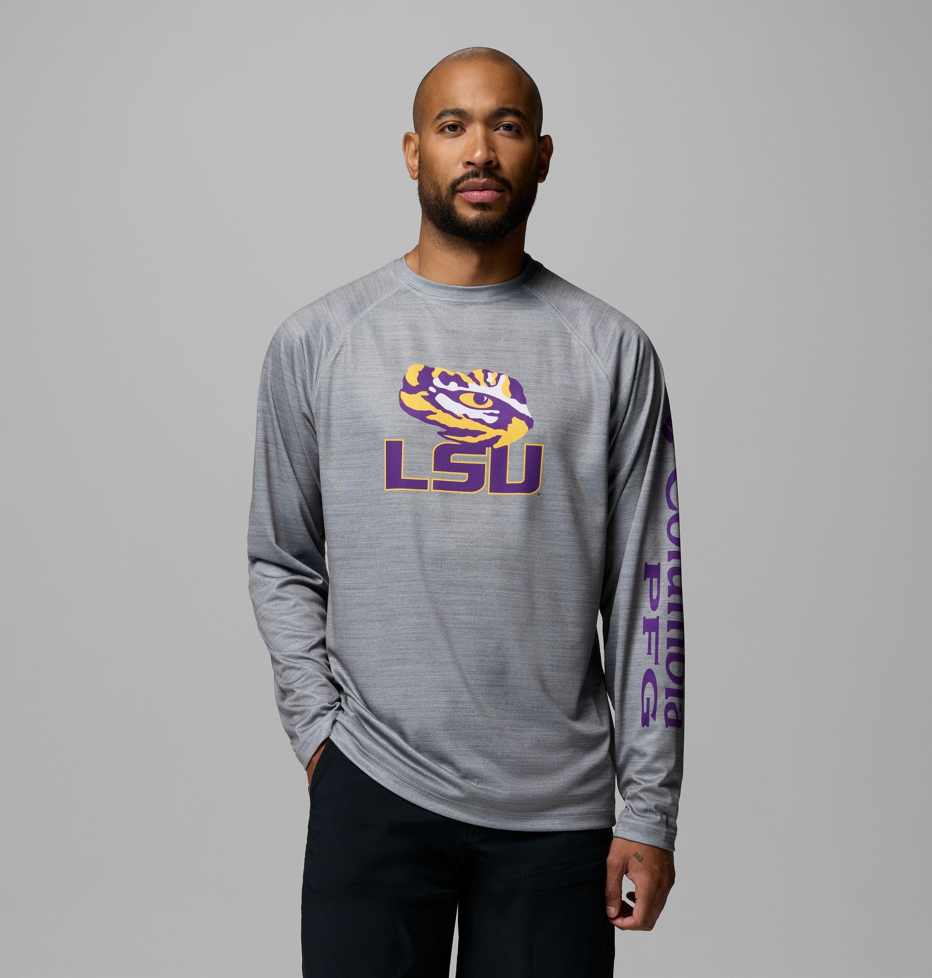 Columbia Men's Collegiate PFG Terminal Tackle Heather Long Sleeve Shirt - LSU by COLUMBIA