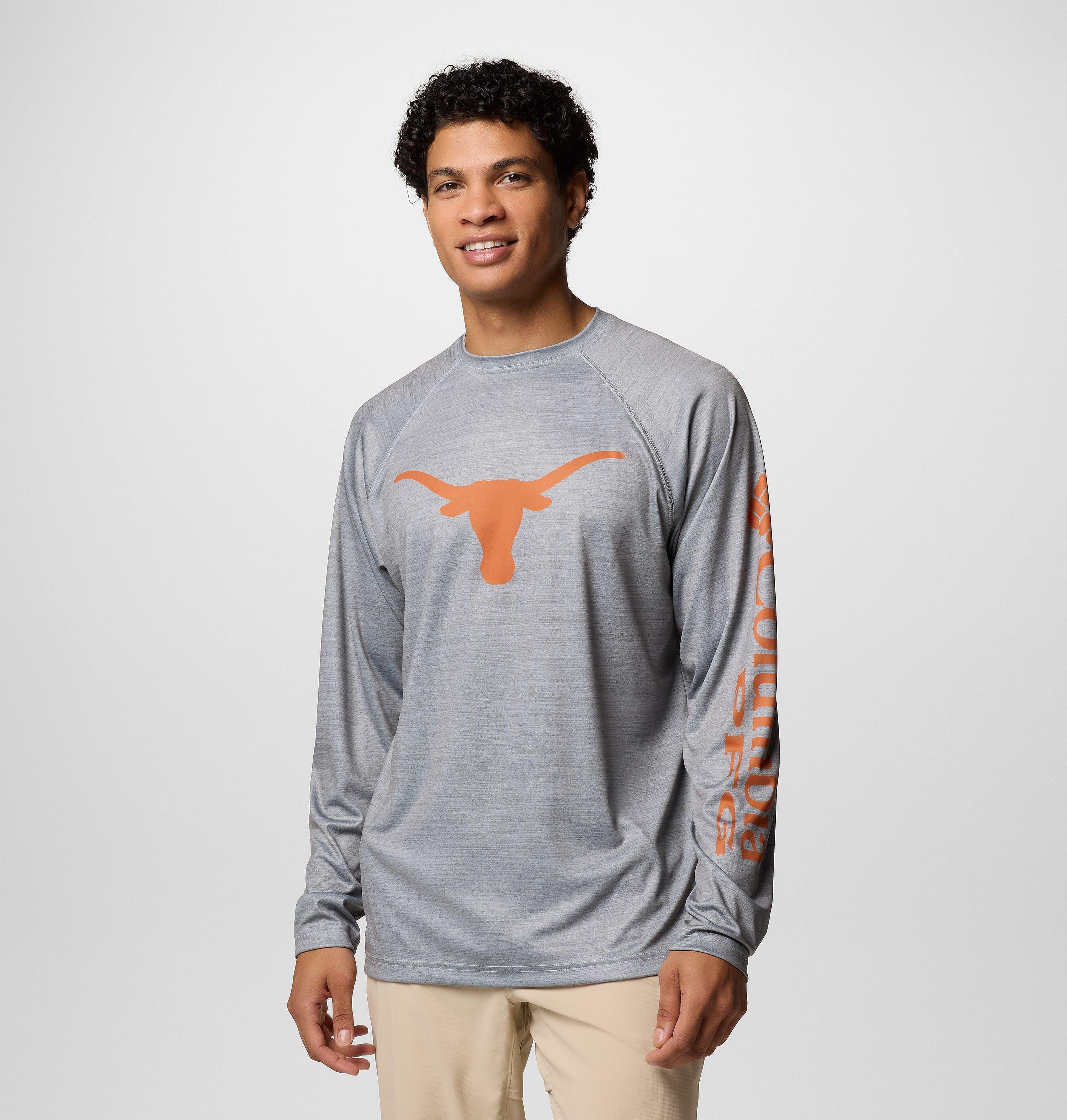 Columbia Men's Collegiate PFG Terminal Tackle Heather Long Sleeve Shirt - Texas by COLUMBIA