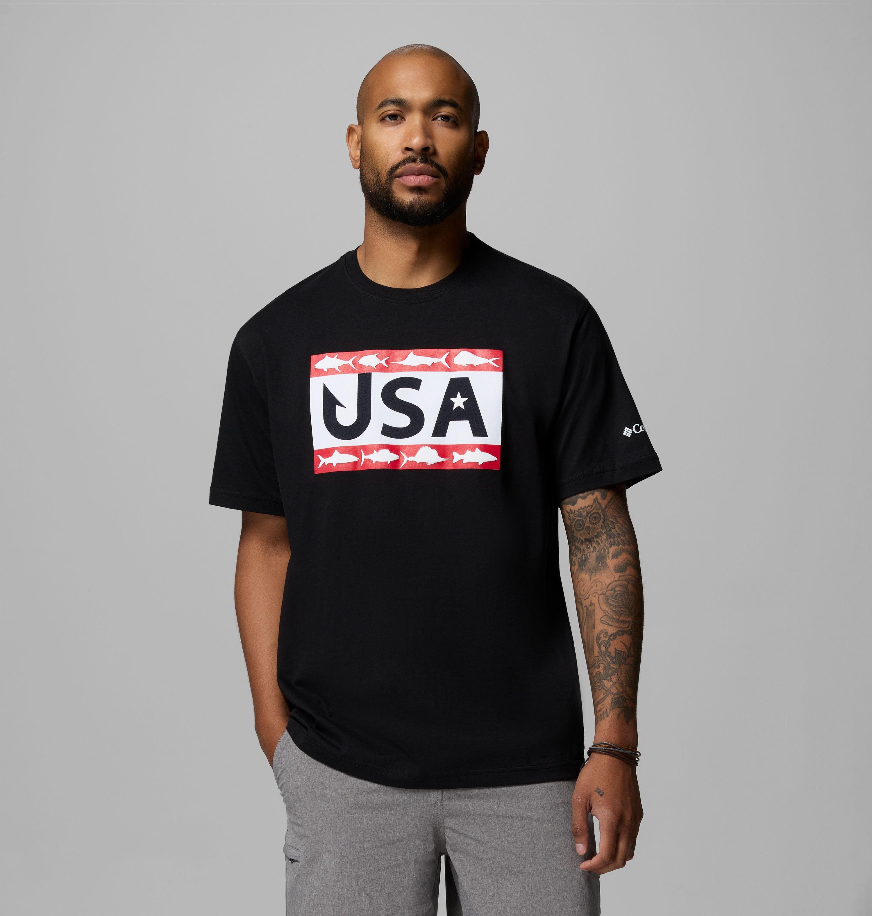 Columbia Men's PFG Silver Bank Americana Hook Flag T-Shirt by COLUMBIA