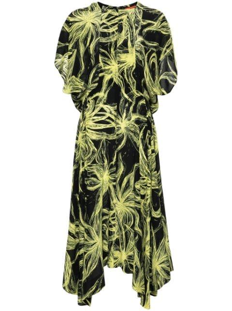 draped patterned silk dress by COLVILLE
