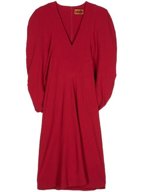 puff-sleeve crepe midi dress by COLVILLE