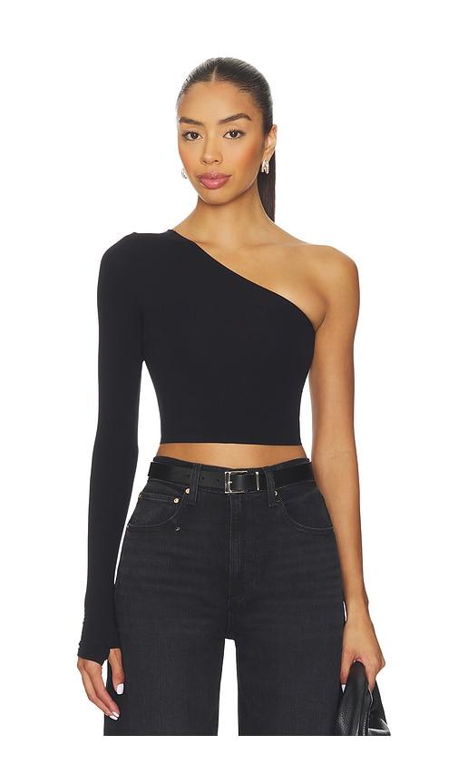 Commando Ballet Body One Shoulder Crop Top With Thumbhole in Black by COMMANDO