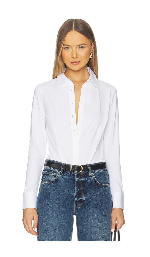 Commando Cotton Stretch Button Down Bodysuit in White by COMMANDO