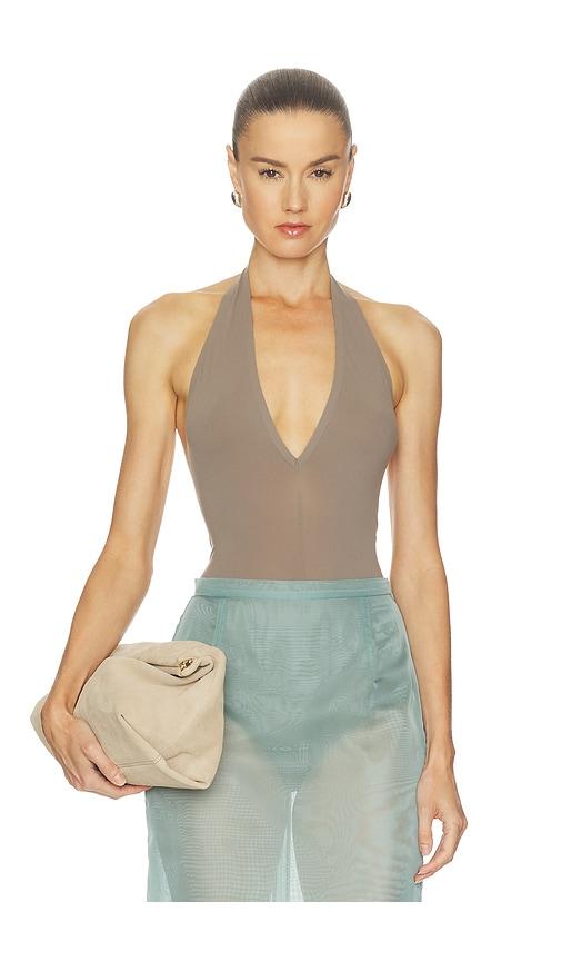 Commando x REVOLVE Ballet Deep Plunge Halter Bodysuit in Taupe by COMMANDO