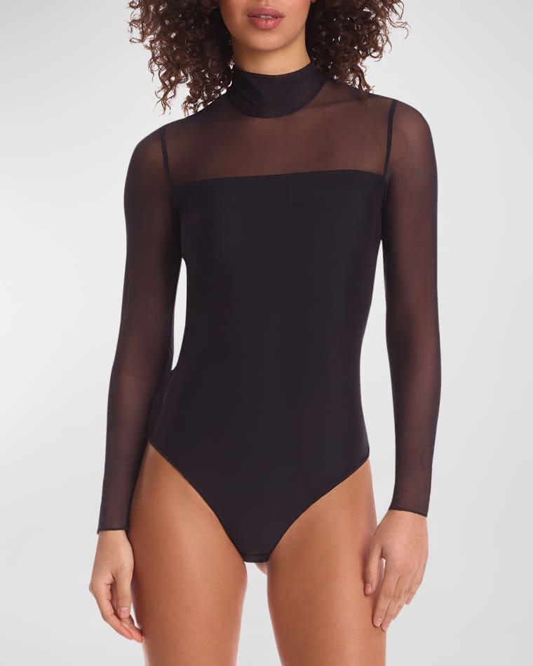 Mock-Neck Strapless Illusion Long-Sleeve Mesh Bodysuit by COMMANDO