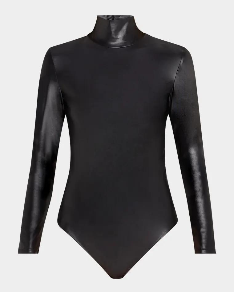 Turtleneck Matte Metallic Thong Bodysuit by COMMANDO