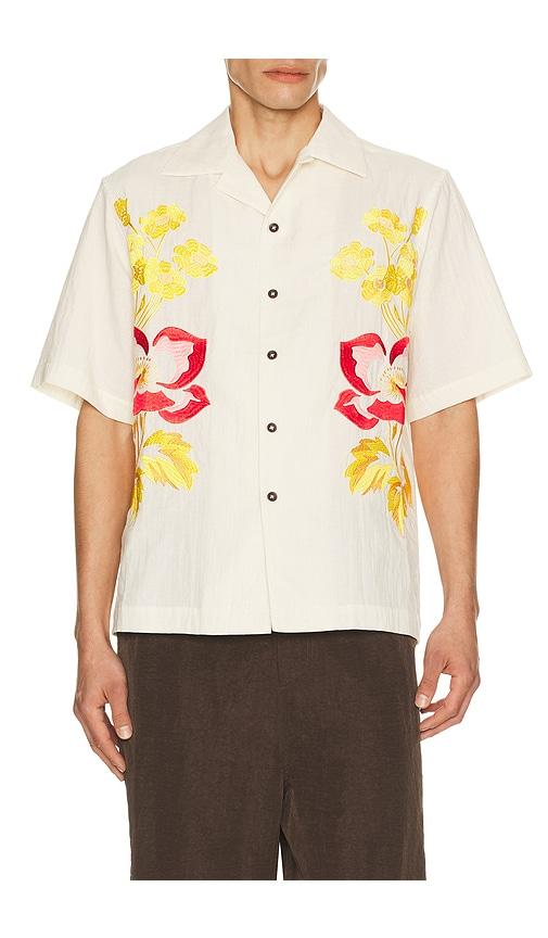 Commas Embroidered Peonies Bowling Shirt in White by COMMAS