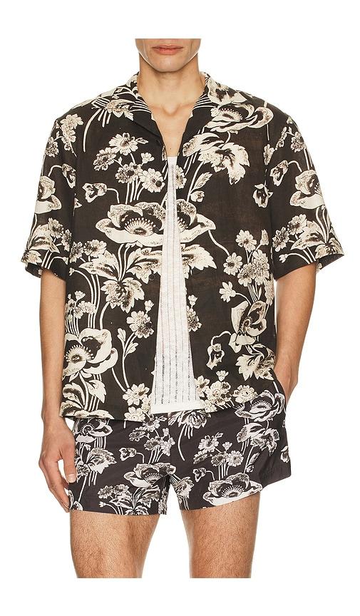 Commas Painted Peonies Bowling Shirt in Black by COMMAS