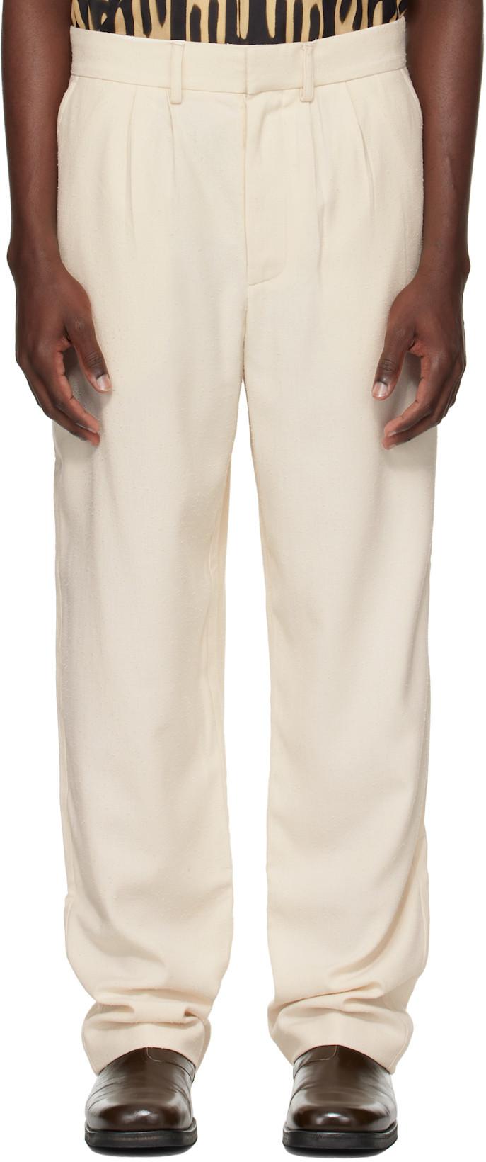 Off-White Textured Tailored Trousers by COMMAS