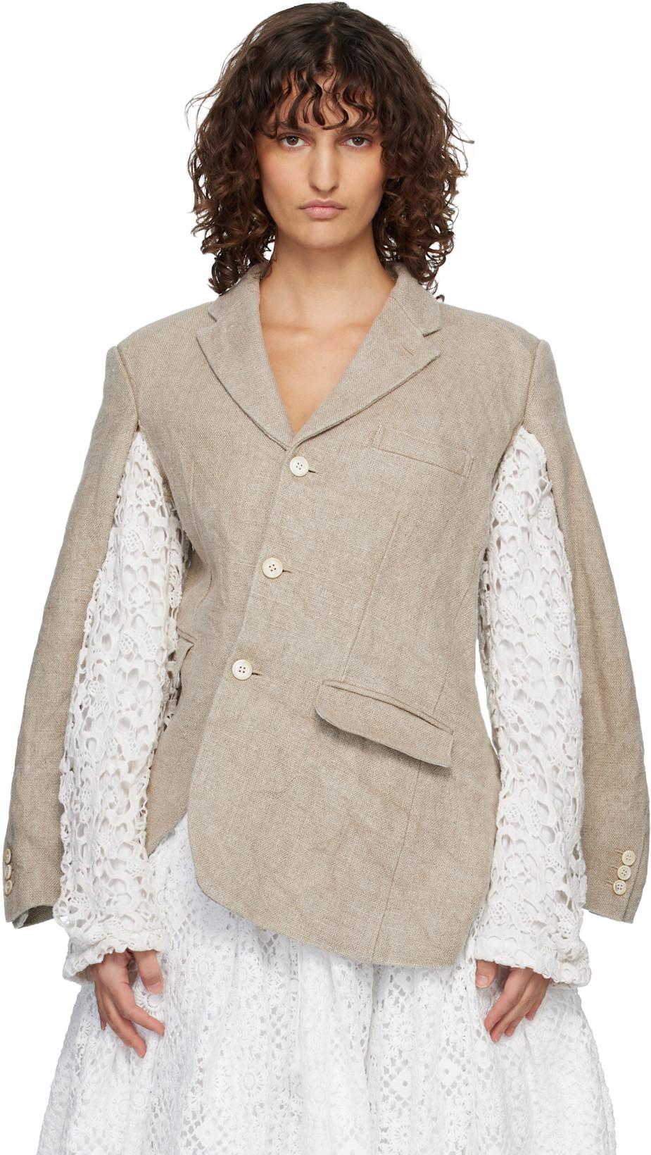 Beige Linen Super Heavy Canvas & Cotton Lace Blazer by COMME DES GARCONS