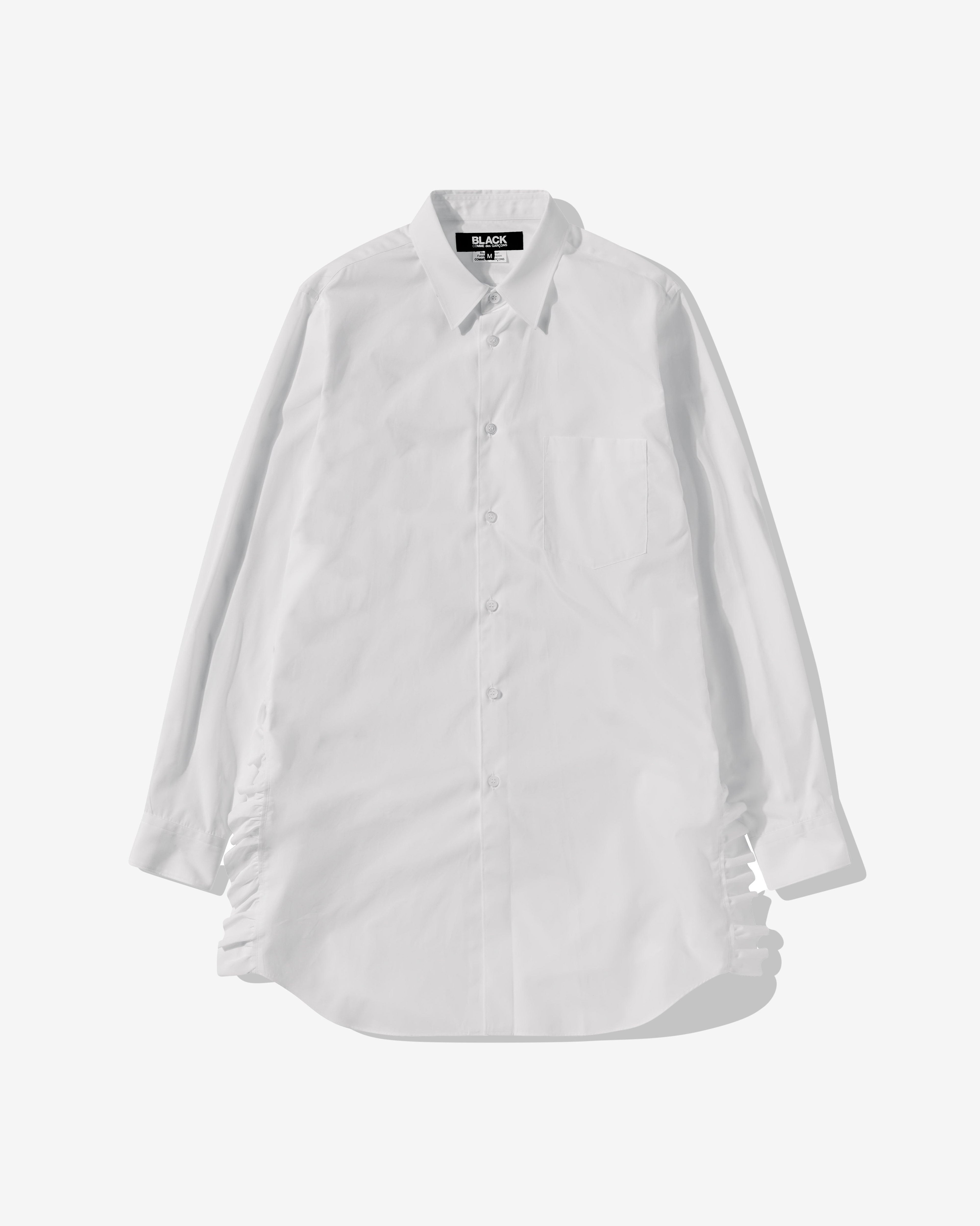 Black Comme Des Garçons - Frill Side Seam Longline Shirt - (White) by COMME DES GARCONS
