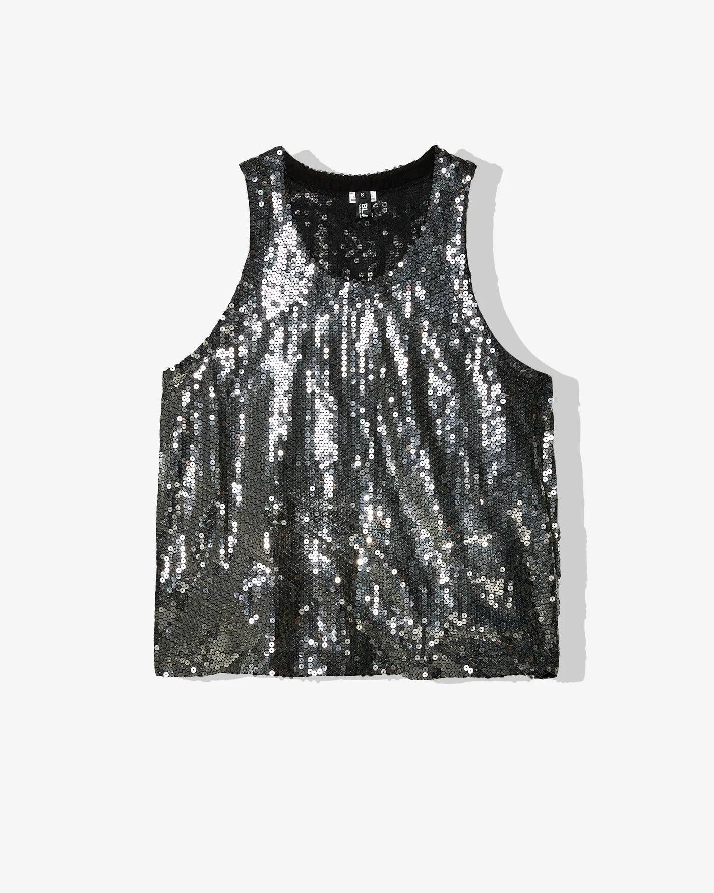Black Comme Des Garçons - Sequin Top - (Black/Silver) by COMME DES GARCONS