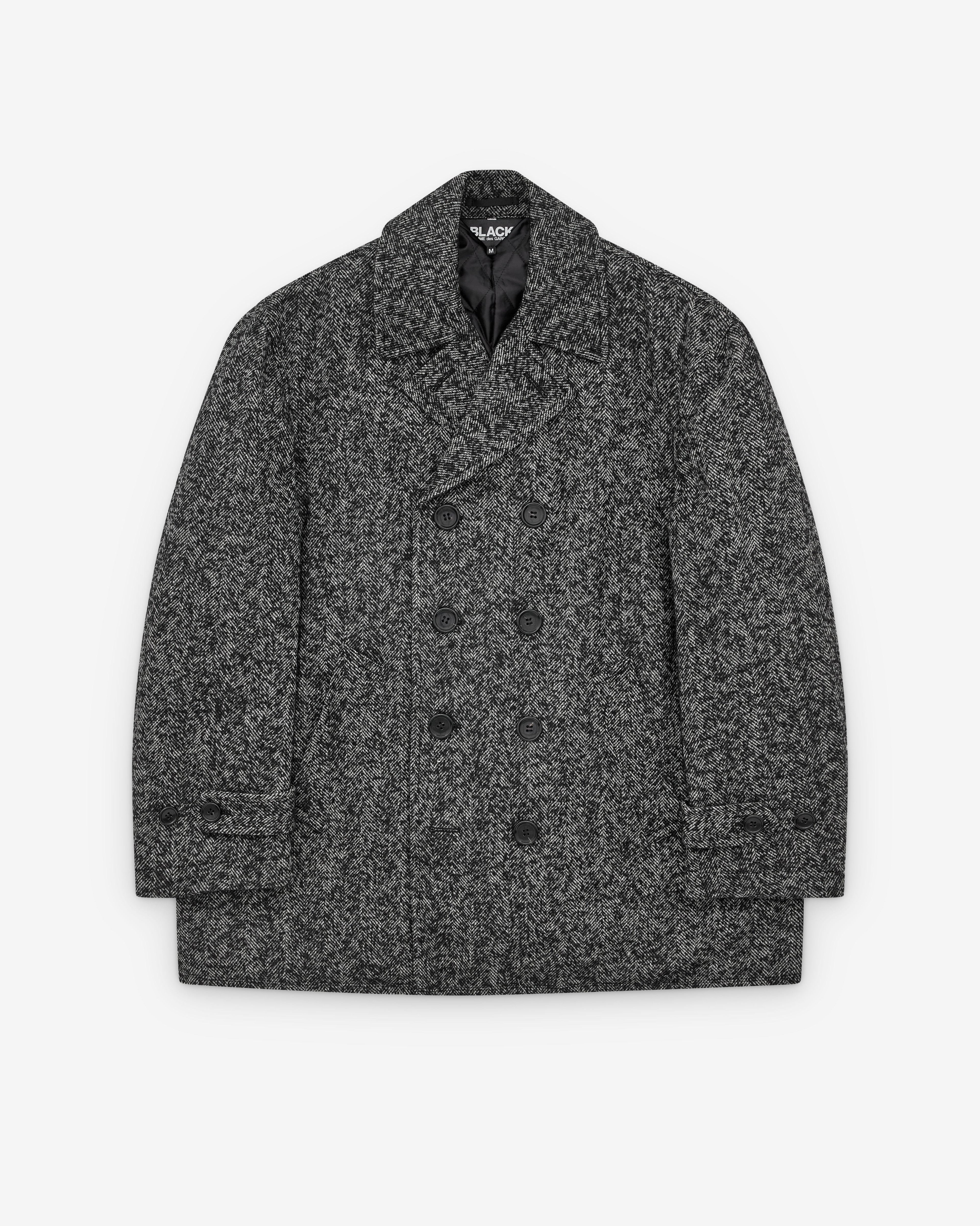 Black Comme des Garçons - Double Breasted Herringbone Coat - (Black/White) by COMME DES GARCONS