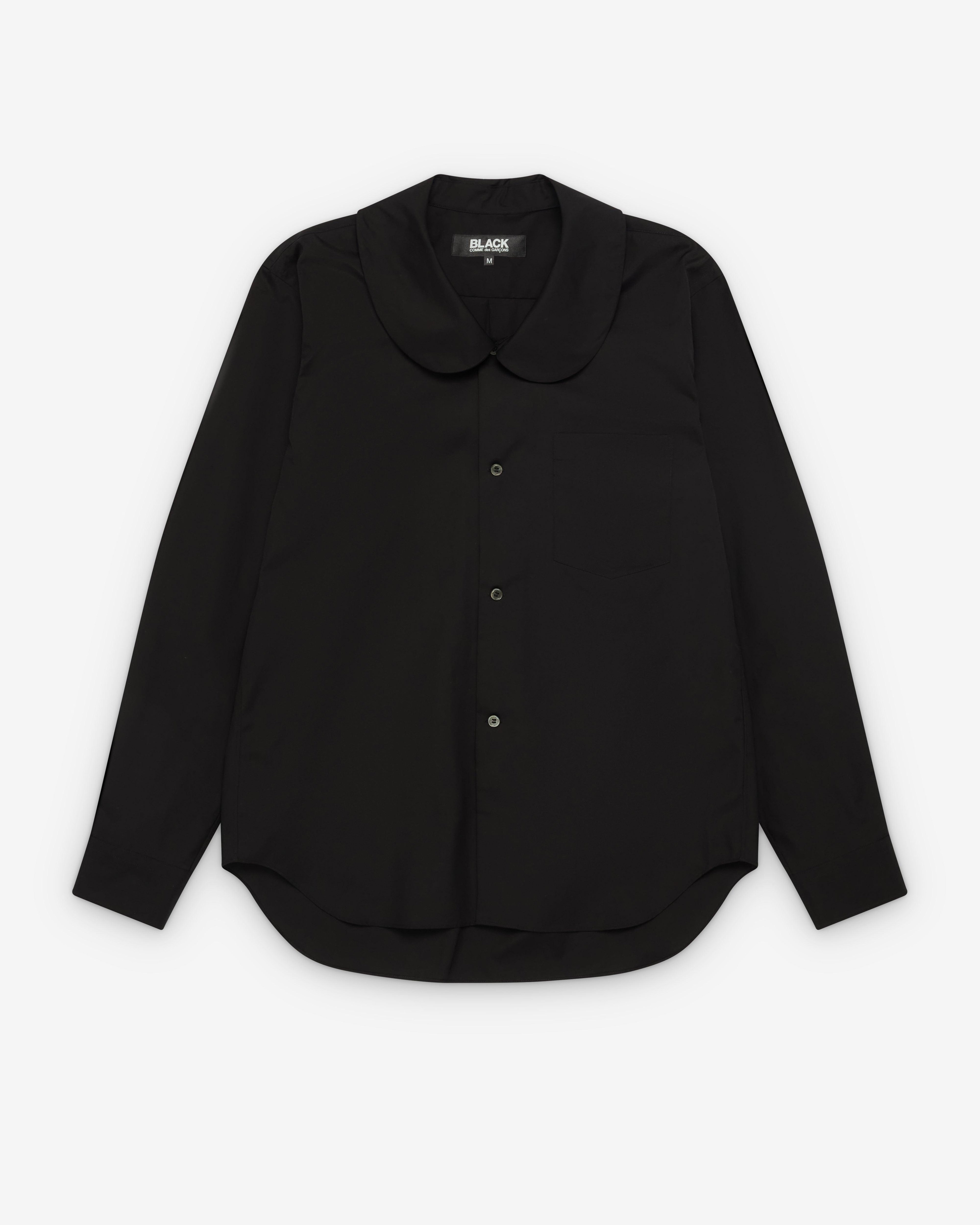 Black Comme des Garçons - Men's Curved Collar Long Sleeve Shirt - (Black) by COMME DES GARCONS
