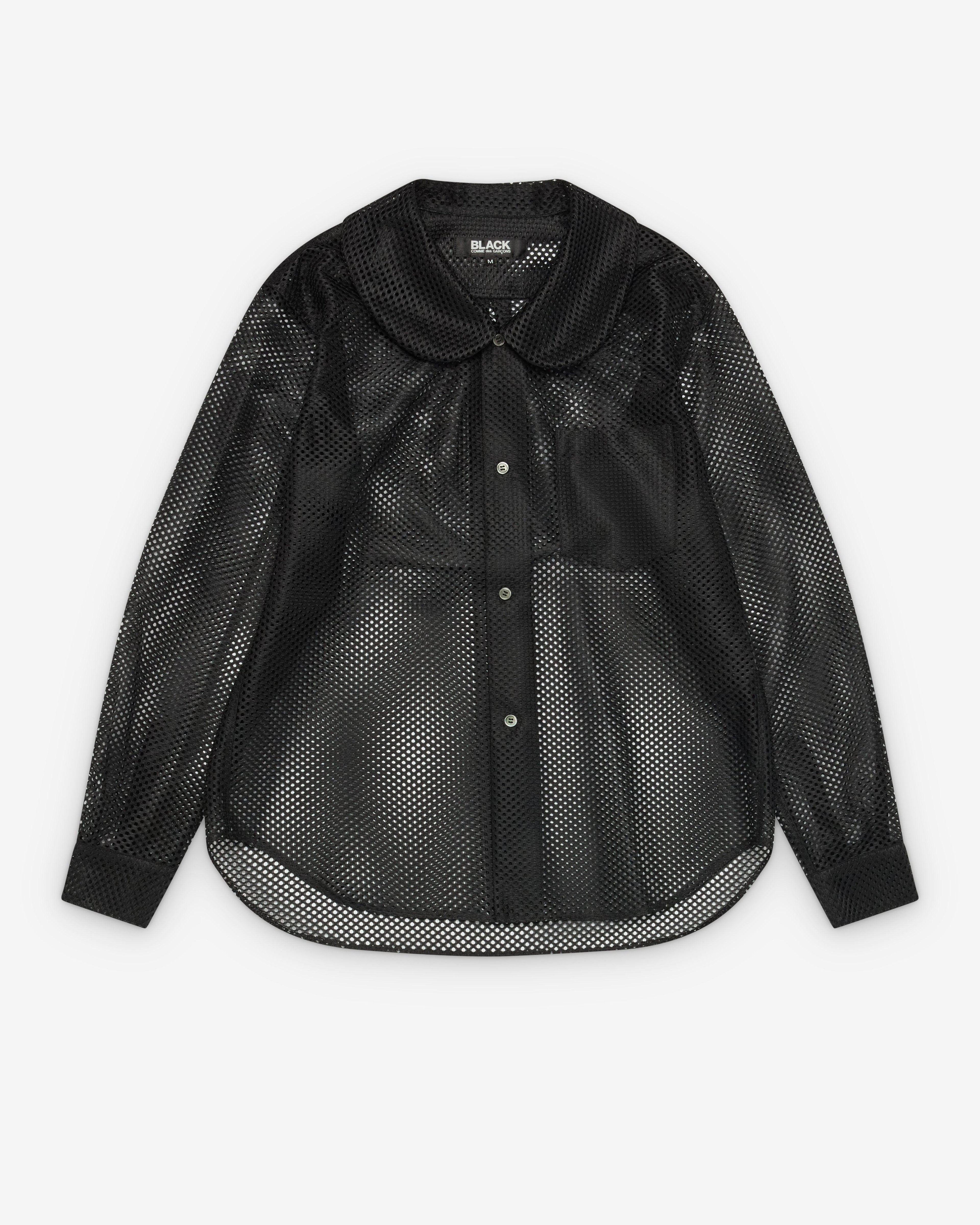 Black Comme des Garçons - Men's Curved Collar Long Sleeve Shirt - (Black) by COMME DES GARCONS