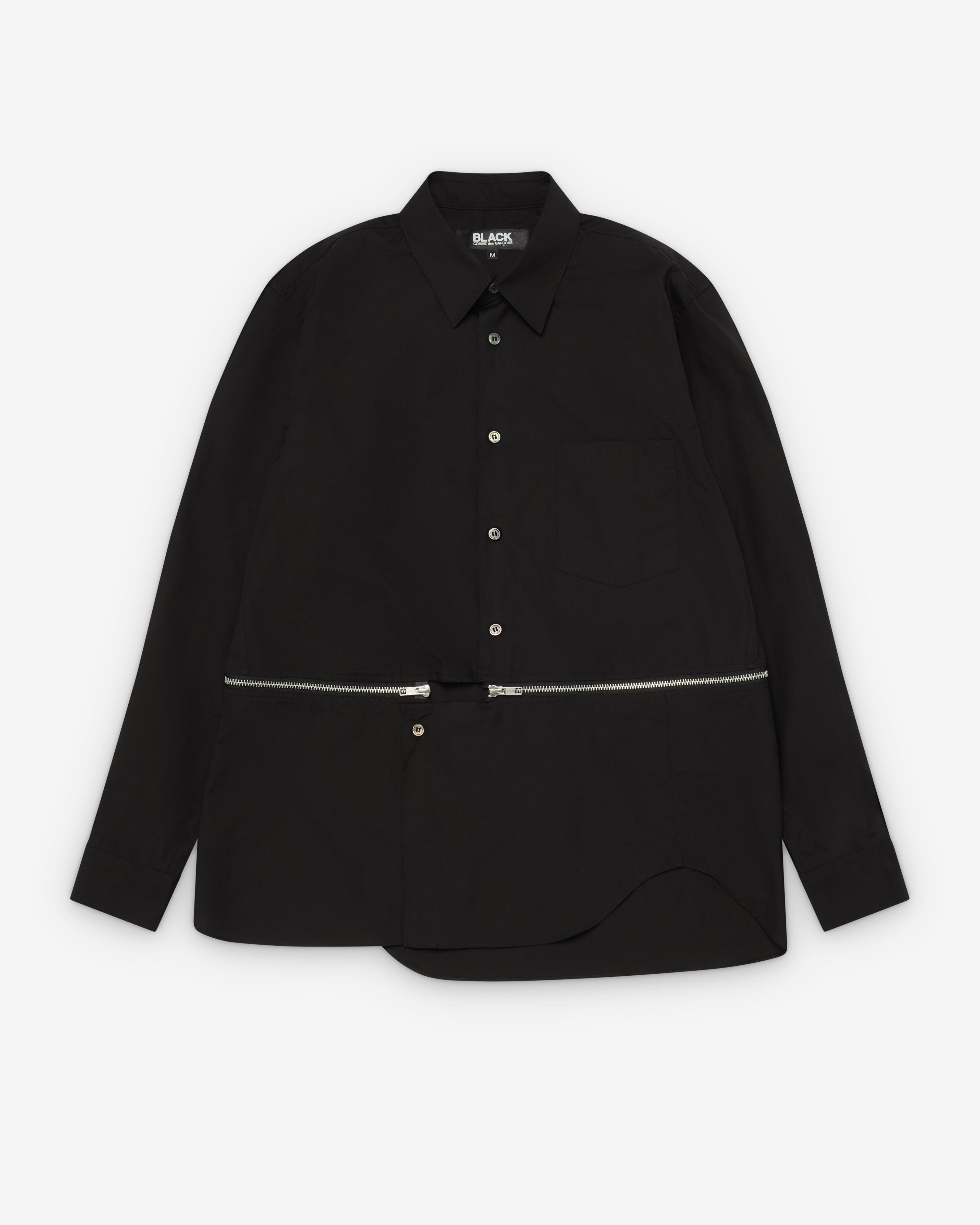 Black Comme des Garçons - Men's Curved Hem Long Sleeve Shirt - (Black) by COMME DES GARCONS