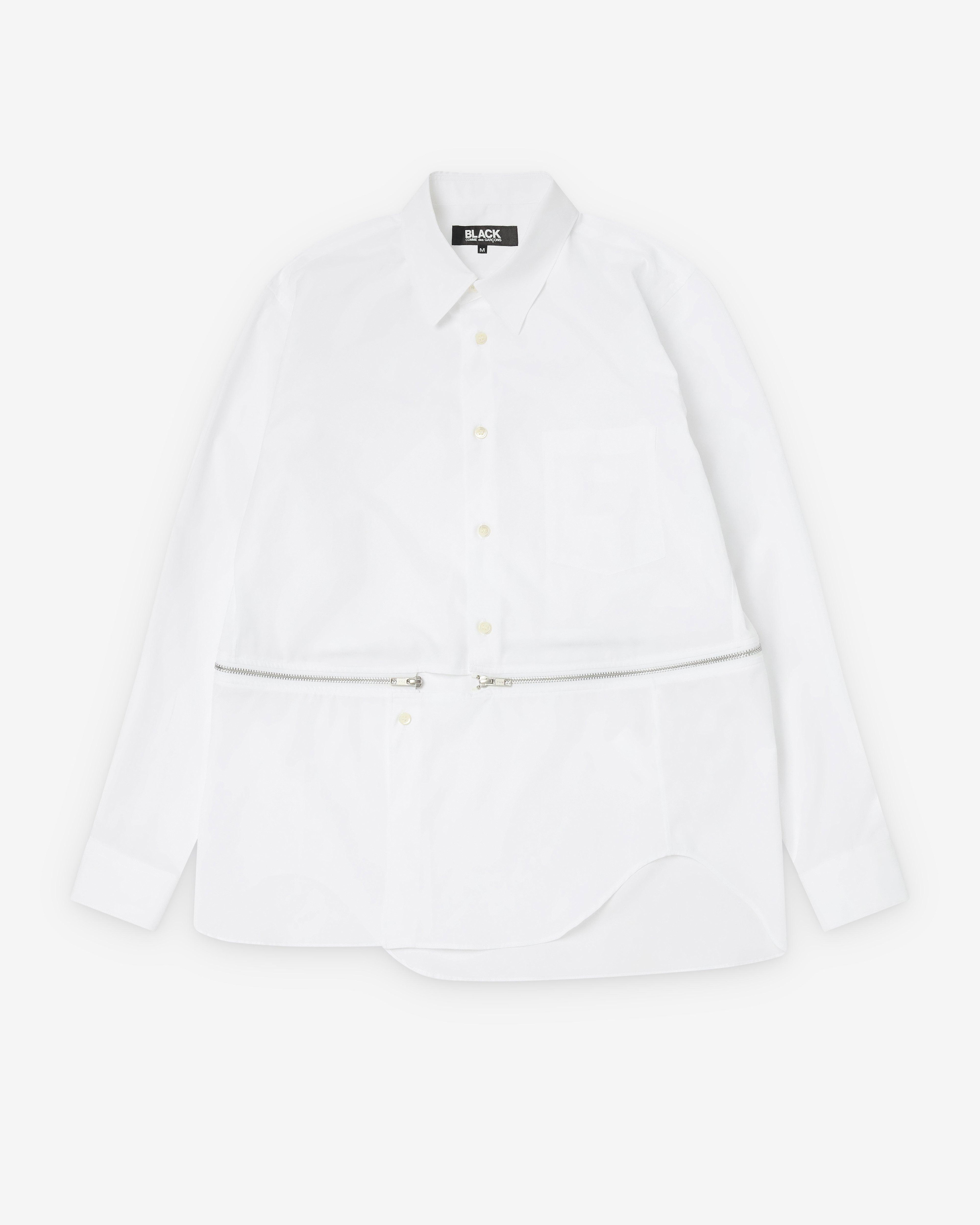 Black Comme des Garçons - Men's Curved Hem Long Sleeve Shirt - (White) by COMME DES GARCONS