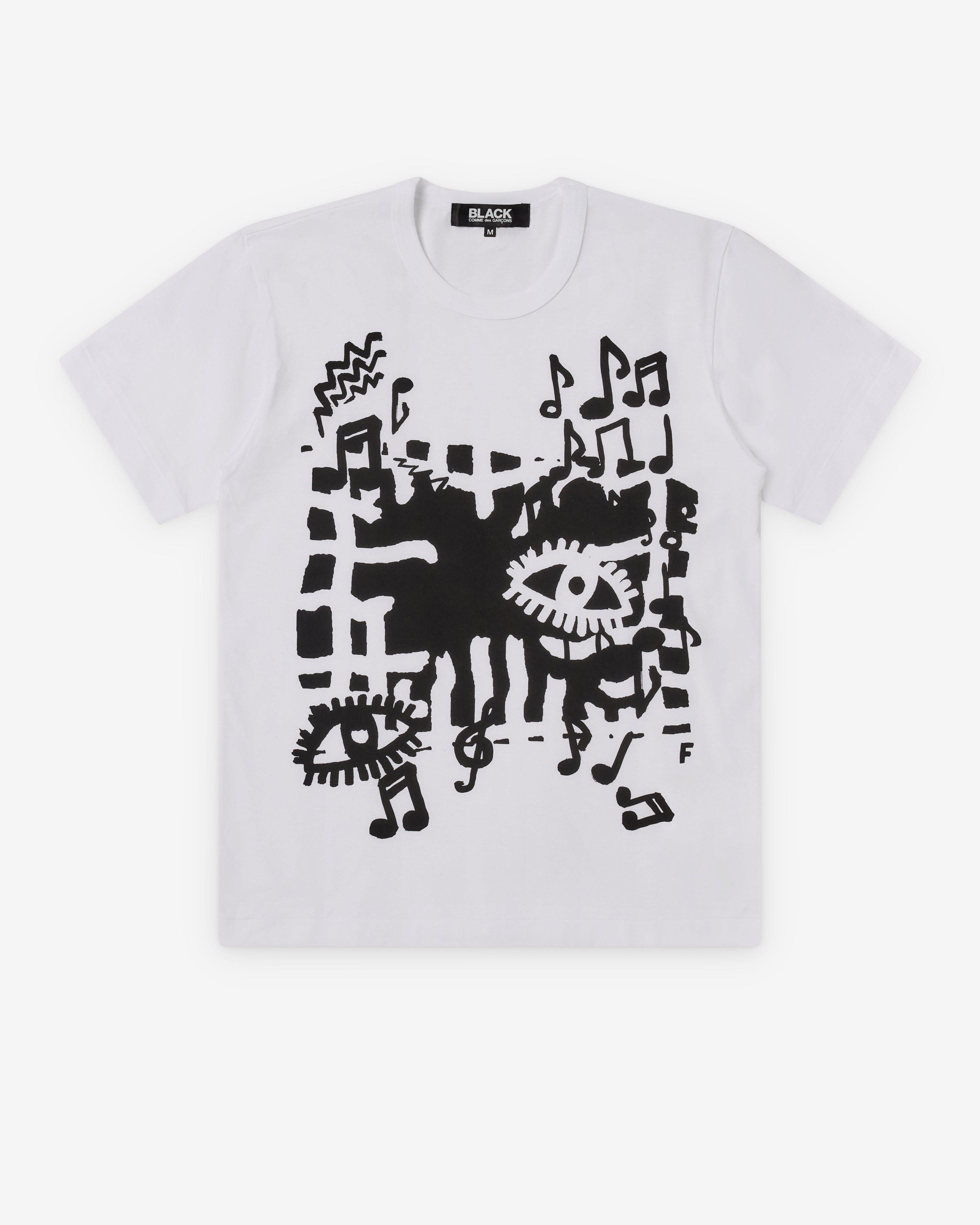 Black Comme des Garçons - Men's Music Print T-Shirt - (White) by COMME DES GARCONS