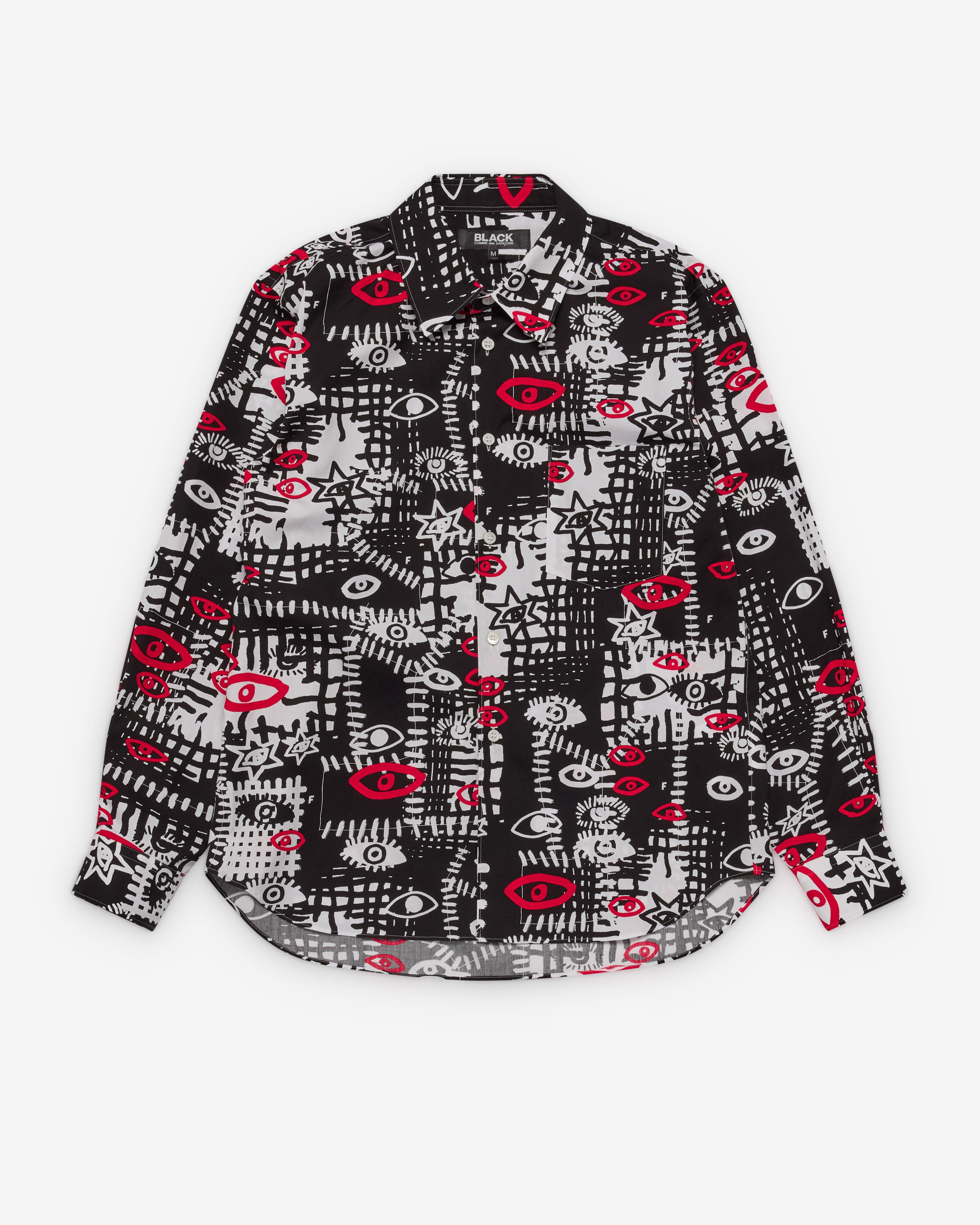 Black Comme des Garçons - Men's Red Eye Print Long Sleeve Shirt - (Print) by COMME DES GARCONS